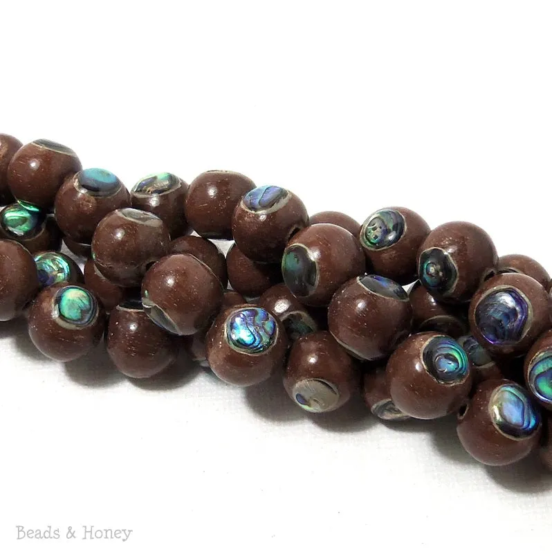 Magkuno Wood with Abalone Shell Inlay Round 10mm (8 Inch Strand)