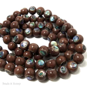 Magkuno Wood with Abalone Shell Inlay Round 10mm (8 Inch Strand)