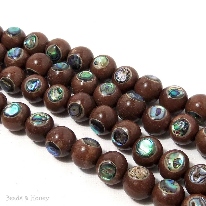 Magkuno Wood with Abalone Shell Inlay Round 10mm (8 Inch Strand)