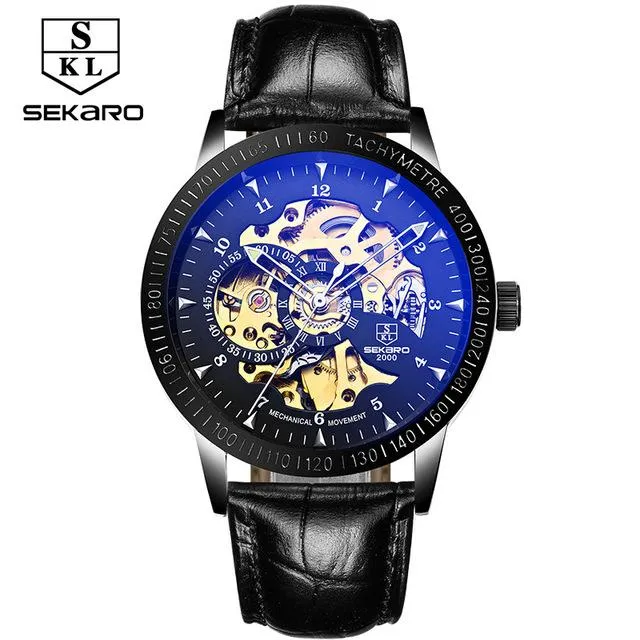 Matte Black Stainless Steel Mechanical Skeleton Watch