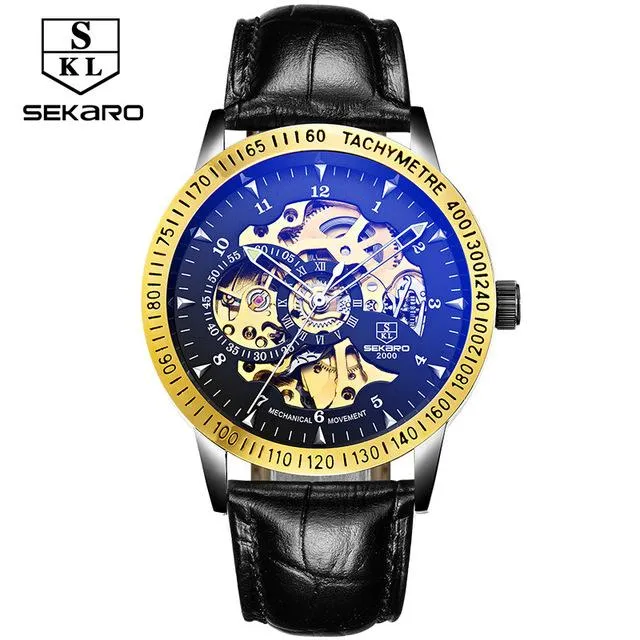 Matte Black Stainless Steel Mechanical Skeleton Watch
