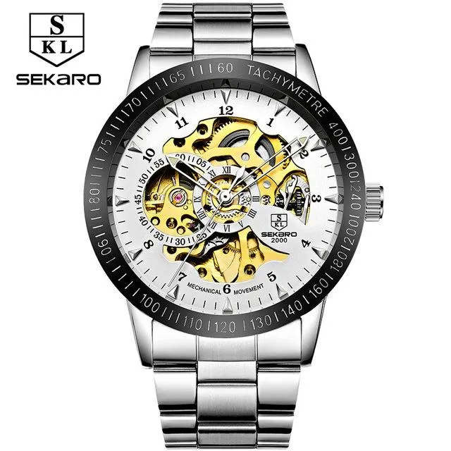 Matte Black Stainless Steel Mechanical Skeleton Watch