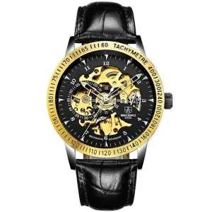 Matte Black Stainless Steel Mechanical Skeleton Watch