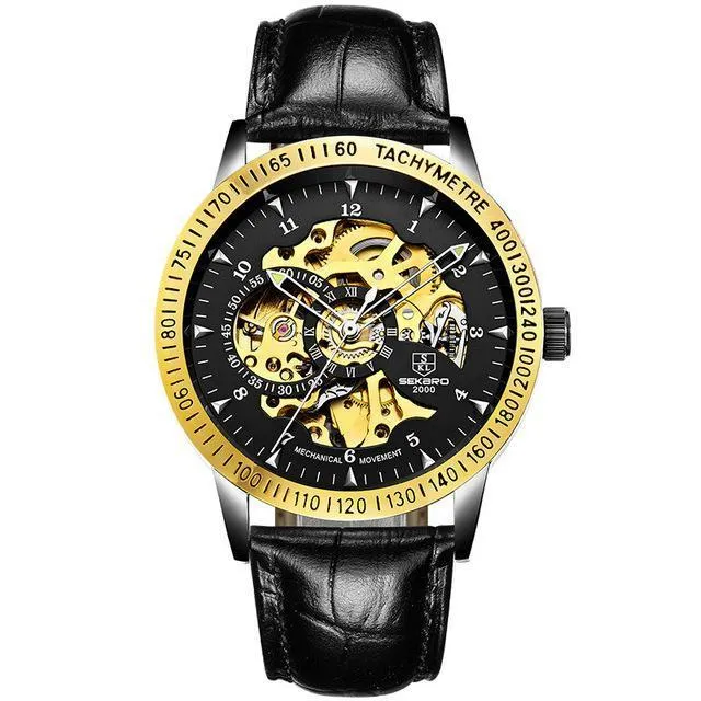 Matte Black Stainless Steel Mechanical Skeleton Watch