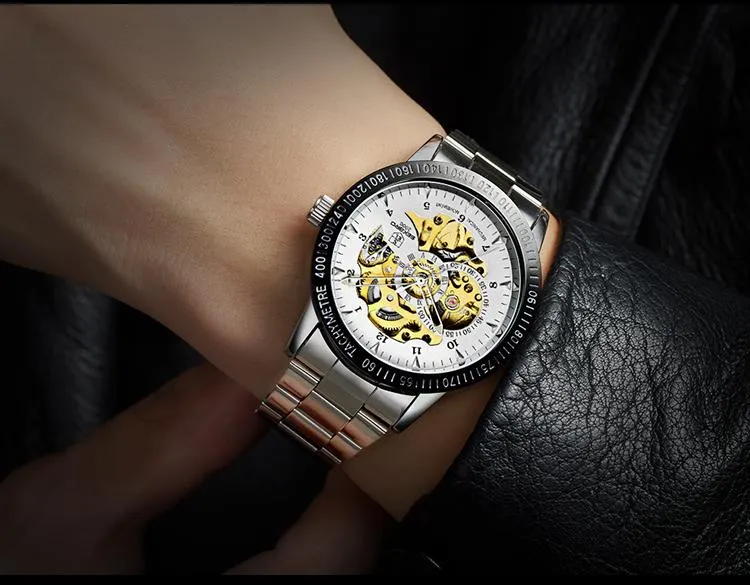 Matte Black Stainless Steel Mechanical Skeleton Watch