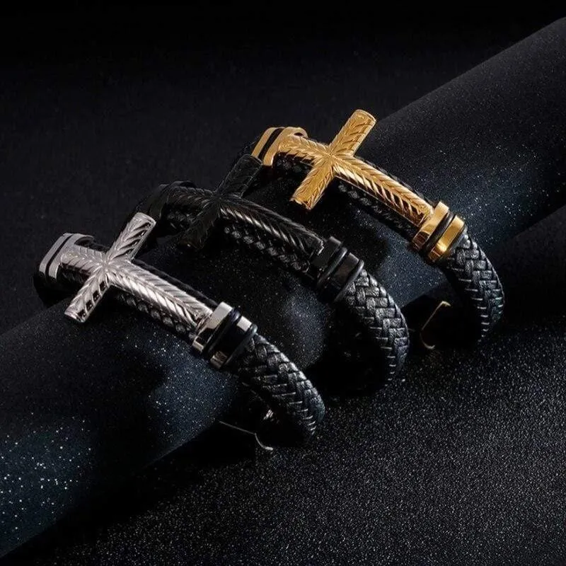 Men's Cross Bracelet <br> Braided Black