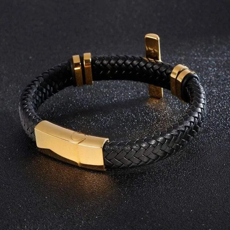 Men's Cross Bracelet <br> Braided Black