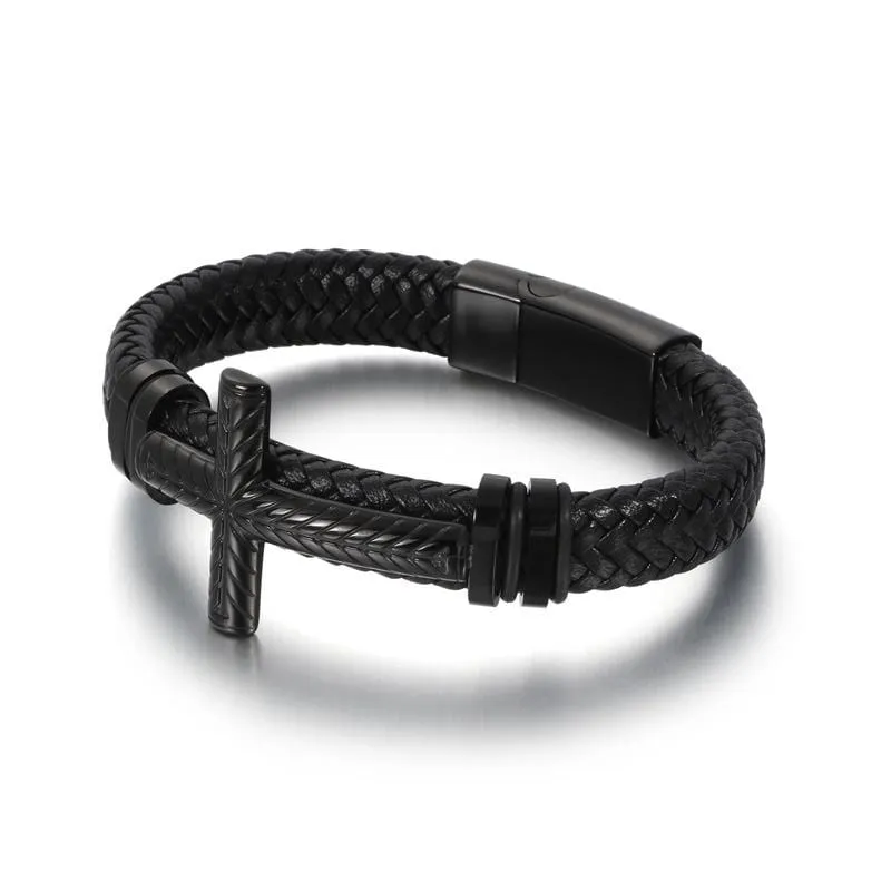 Men's Cross Bracelet <br> Braided Black