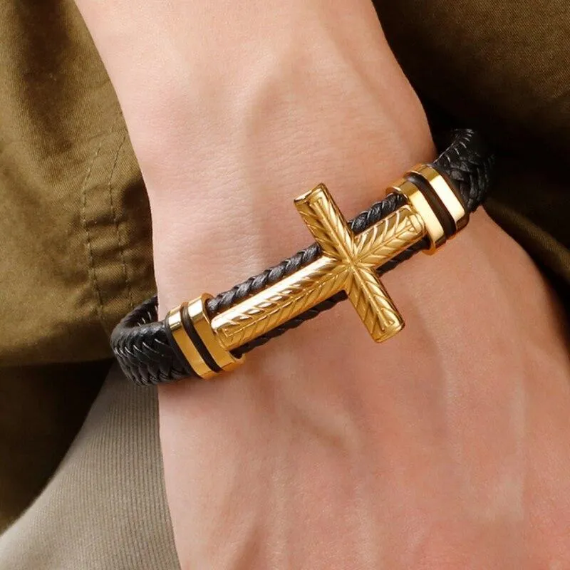 Men's Cross Bracelet <br> Braided Black
