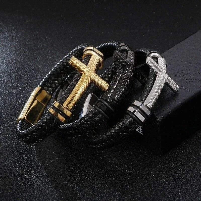 Men's Cross Bracelet <br> Braided Black