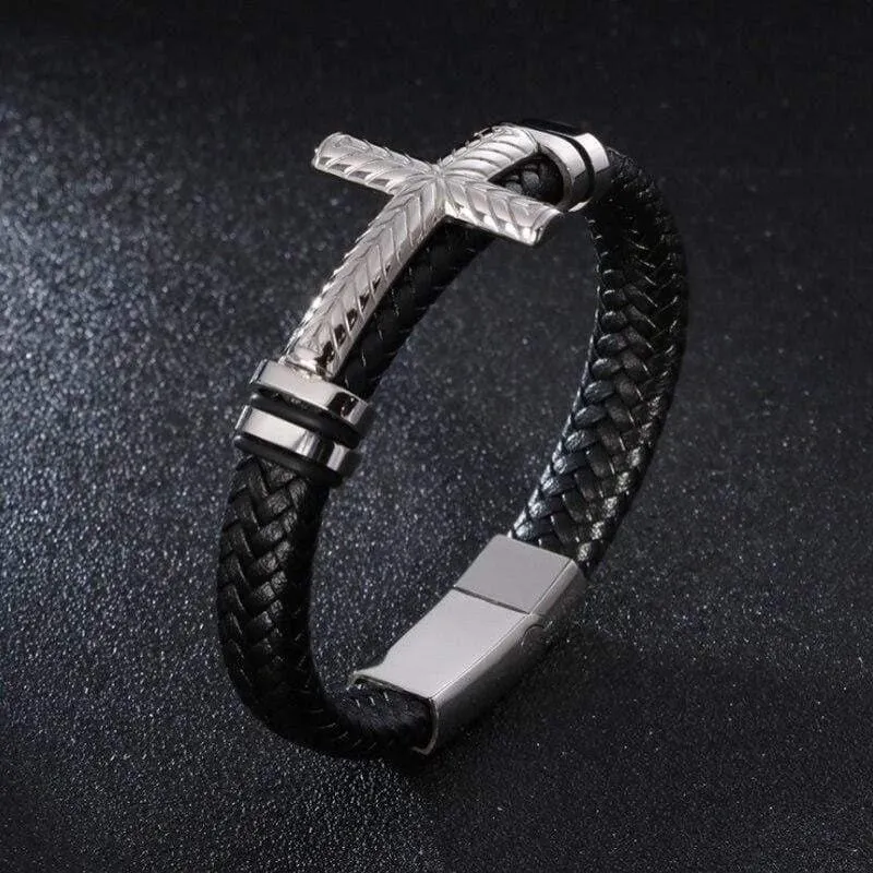 Men's Cross Bracelet <br> Braided Black