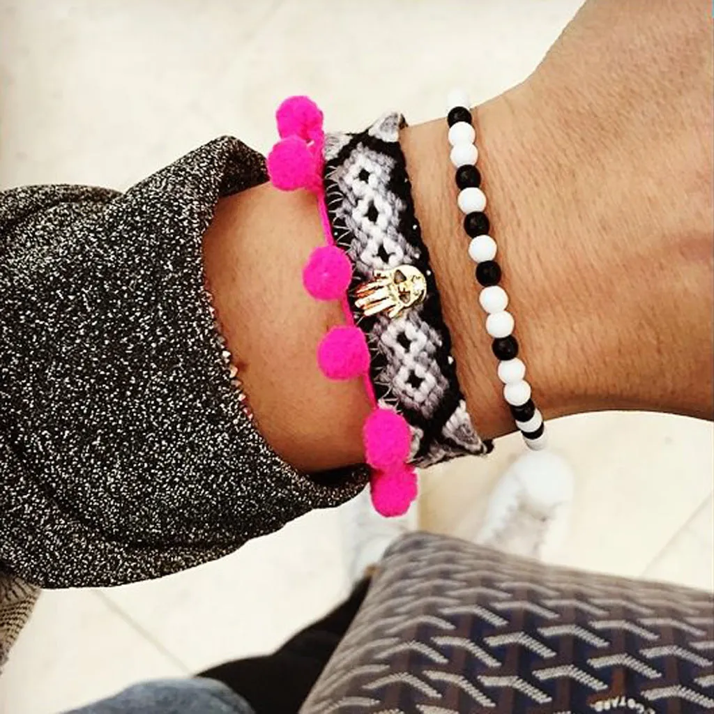 Mini Hamsa Hand Charm Pompom Midi Friendship Bracelet