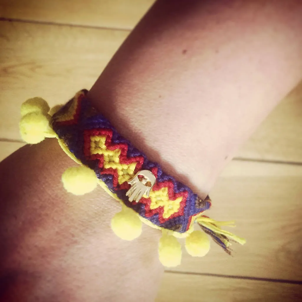 Mini Hamsa Hand Charm Pompom Midi Friendship Bracelet