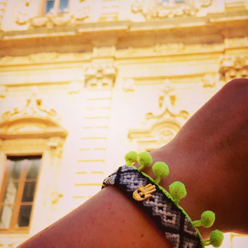 Mini Hamsa Hand Charm Pompom Midi Friendship Bracelet