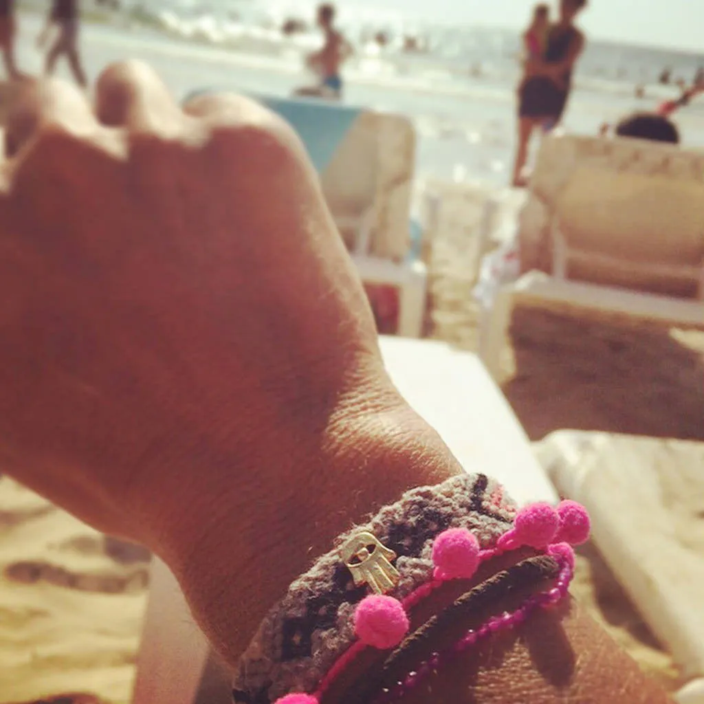 Mini Hamsa Hand Charm Pompom Midi Friendship Bracelet