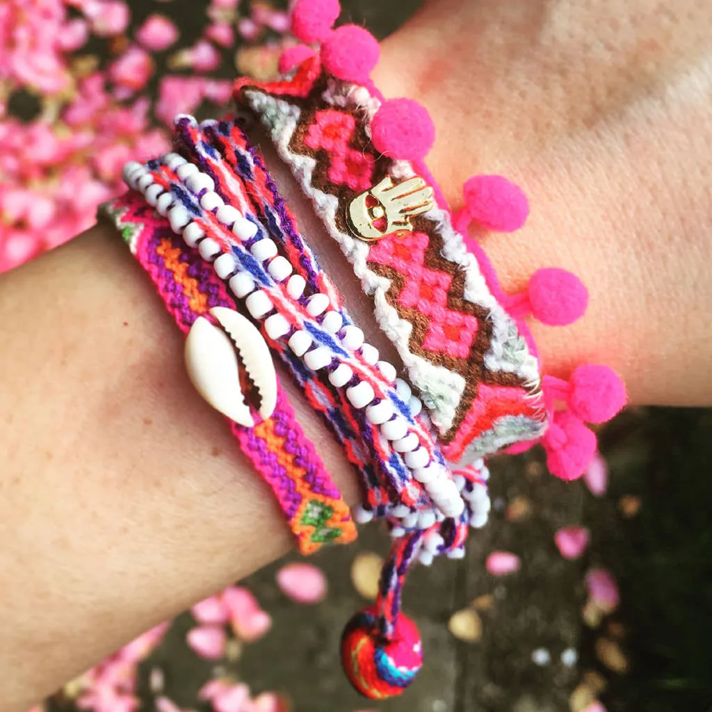 Mini Hamsa Hand Charm Pompom Midi Friendship Bracelet