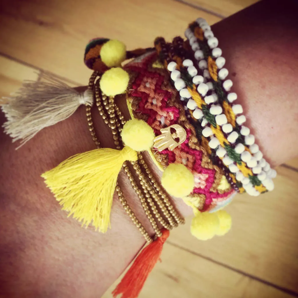 Mini Hamsa Hand Charm Pompom Midi Friendship Bracelet