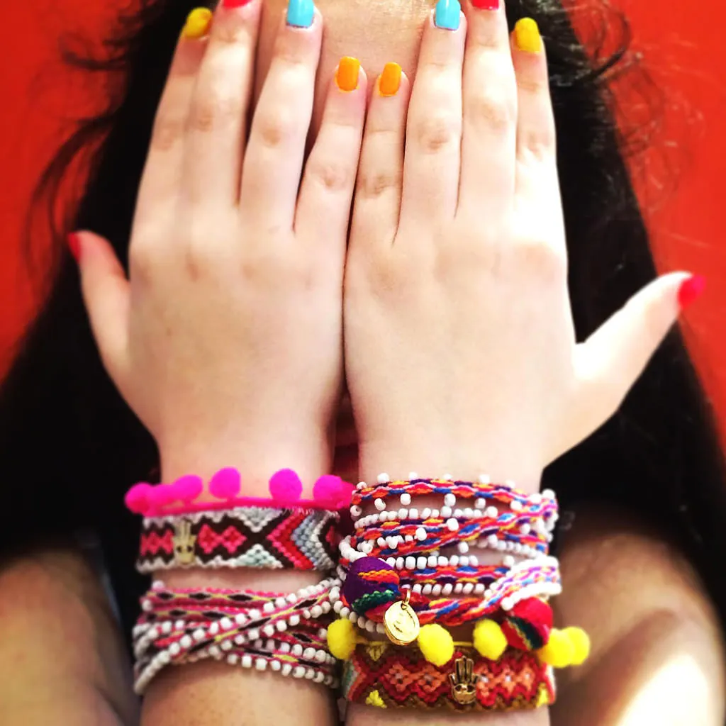 Mini Hamsa Hand Charm Pompom Midi Friendship Bracelet