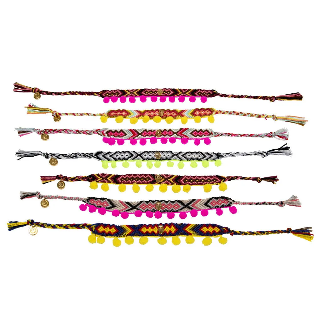 Mini Hamsa Hand Charm Pompom Midi Friendship Bracelet