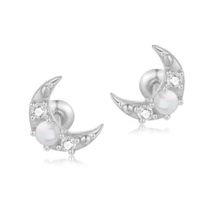 Moonstone Silver Moon Stud Earrings - Mona
