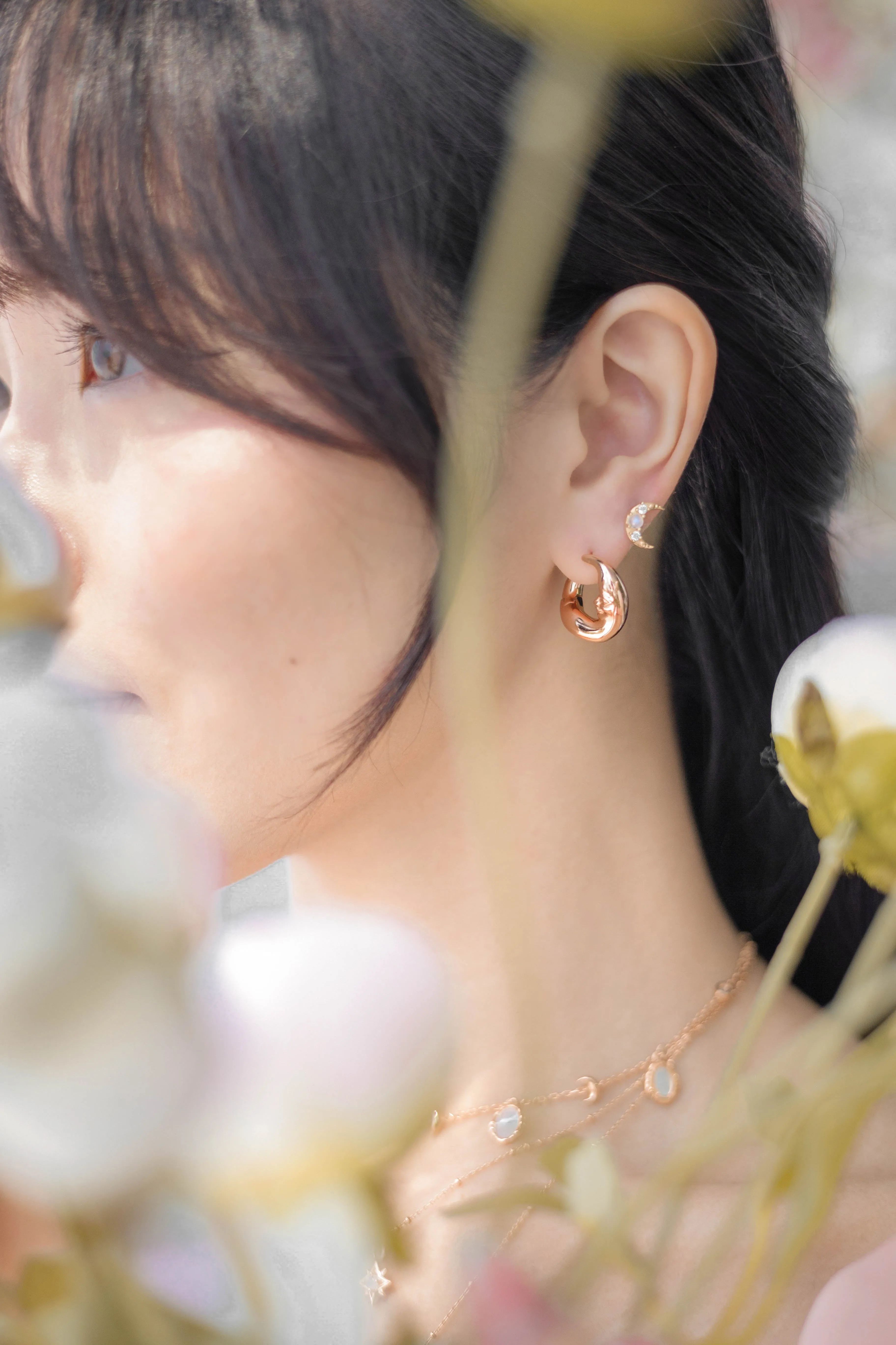 Moonstone Silver Moon Stud Earrings - Mona
