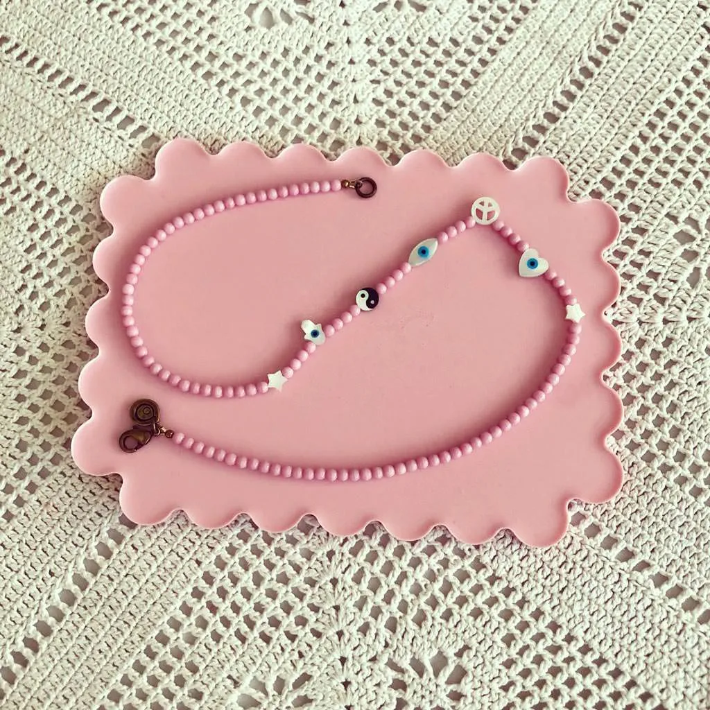 Mother of Pearl Symboleyes Glass Bead Necklace