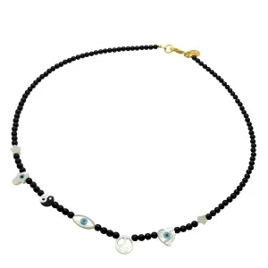 Mother of Pearl Symboleyes Glass Bead Necklace