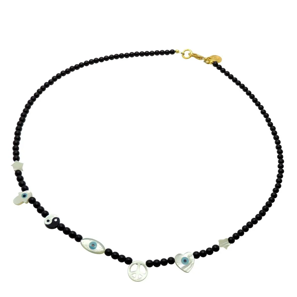 Mother of Pearl Symboleyes Glass Bead Necklace
