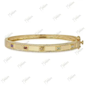 Multi Color and Diamond Bangle in 14K yellow gold