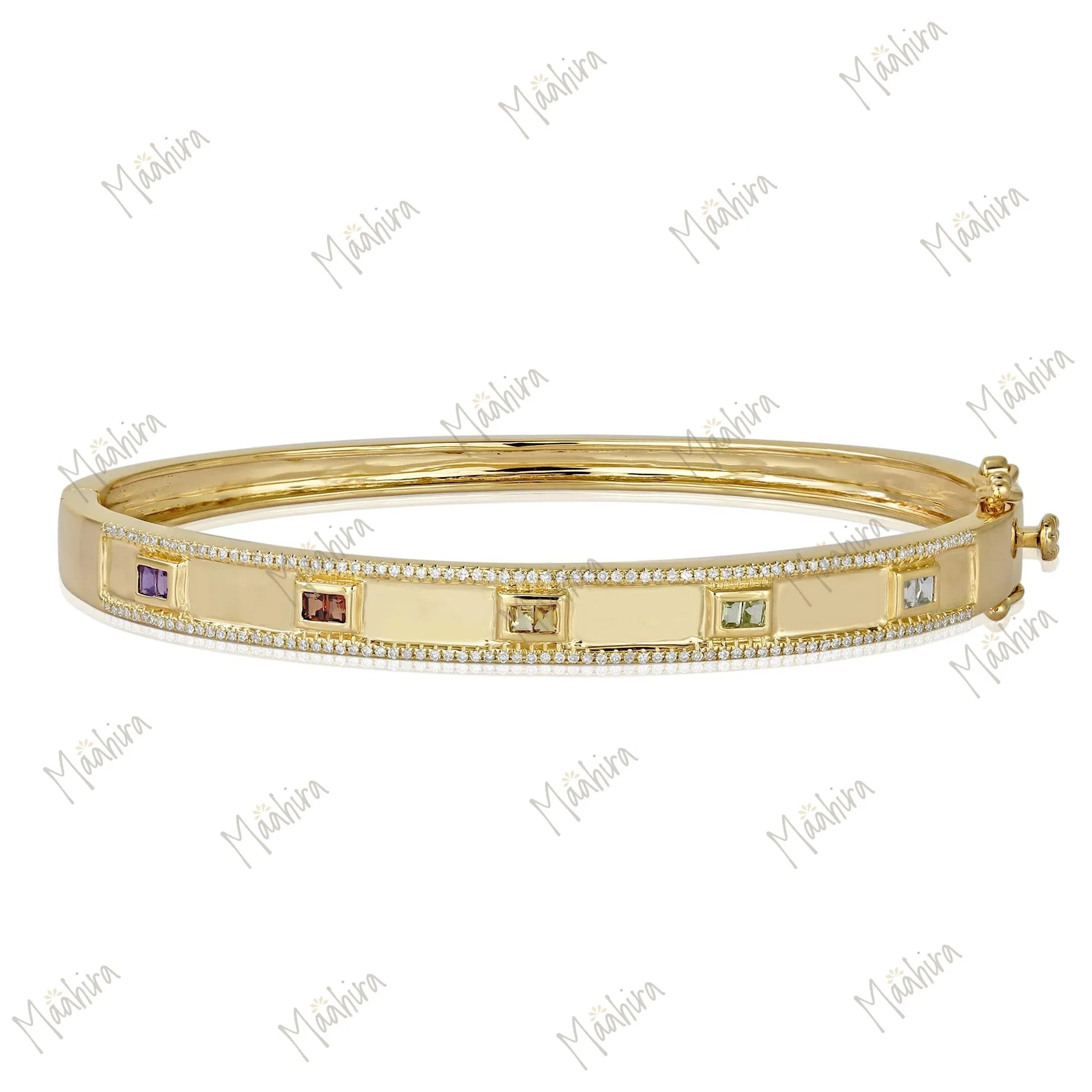 Multi Color and Diamond Bangle in 14K yellow gold