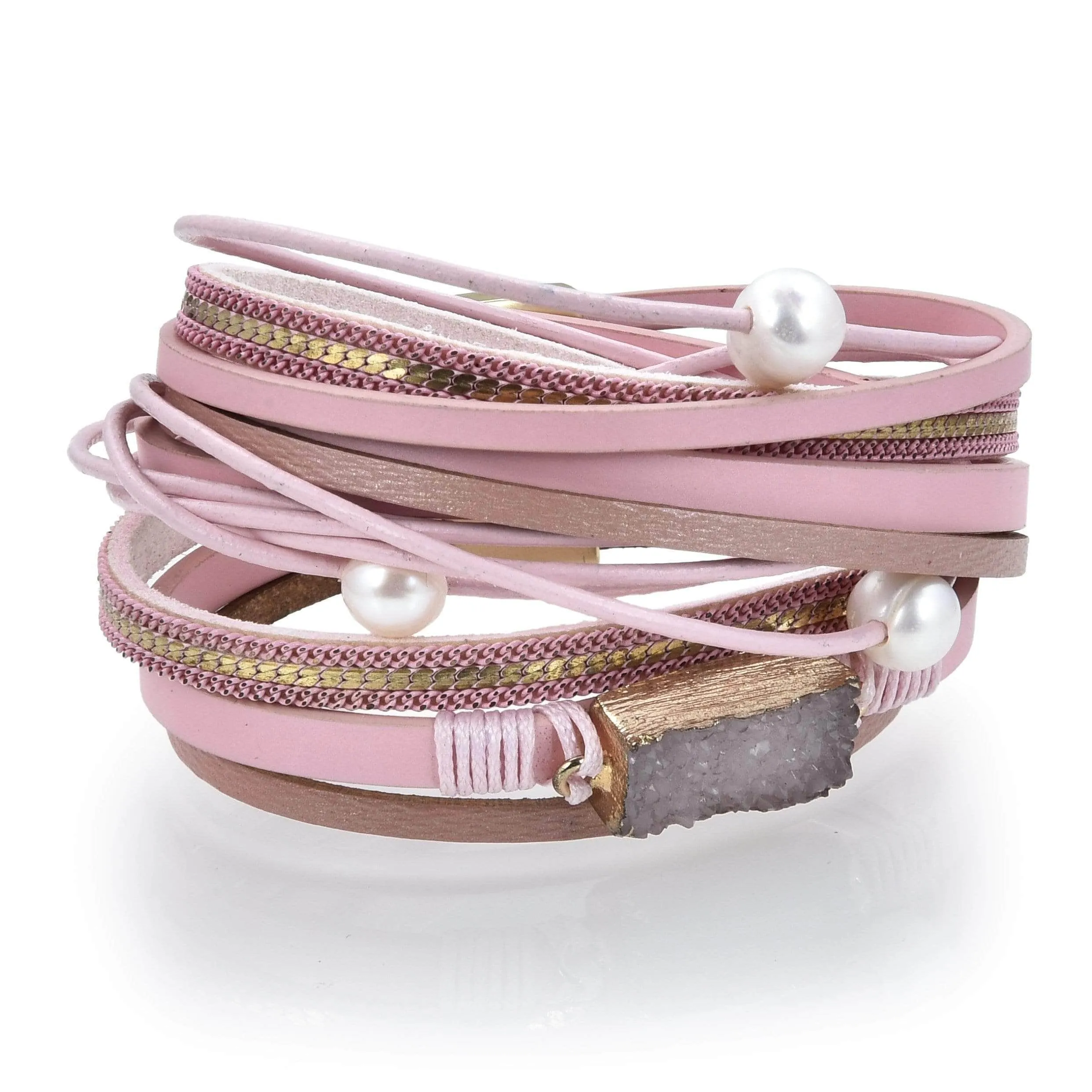 Multiple Strand Geode Pink Bracelet with Magnetic Clasp