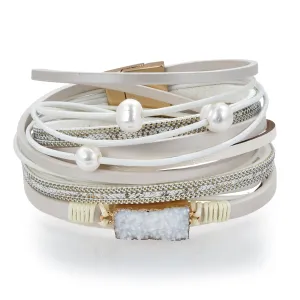 Multiple Strand Geode White Bracelet with Magnetic Clasp