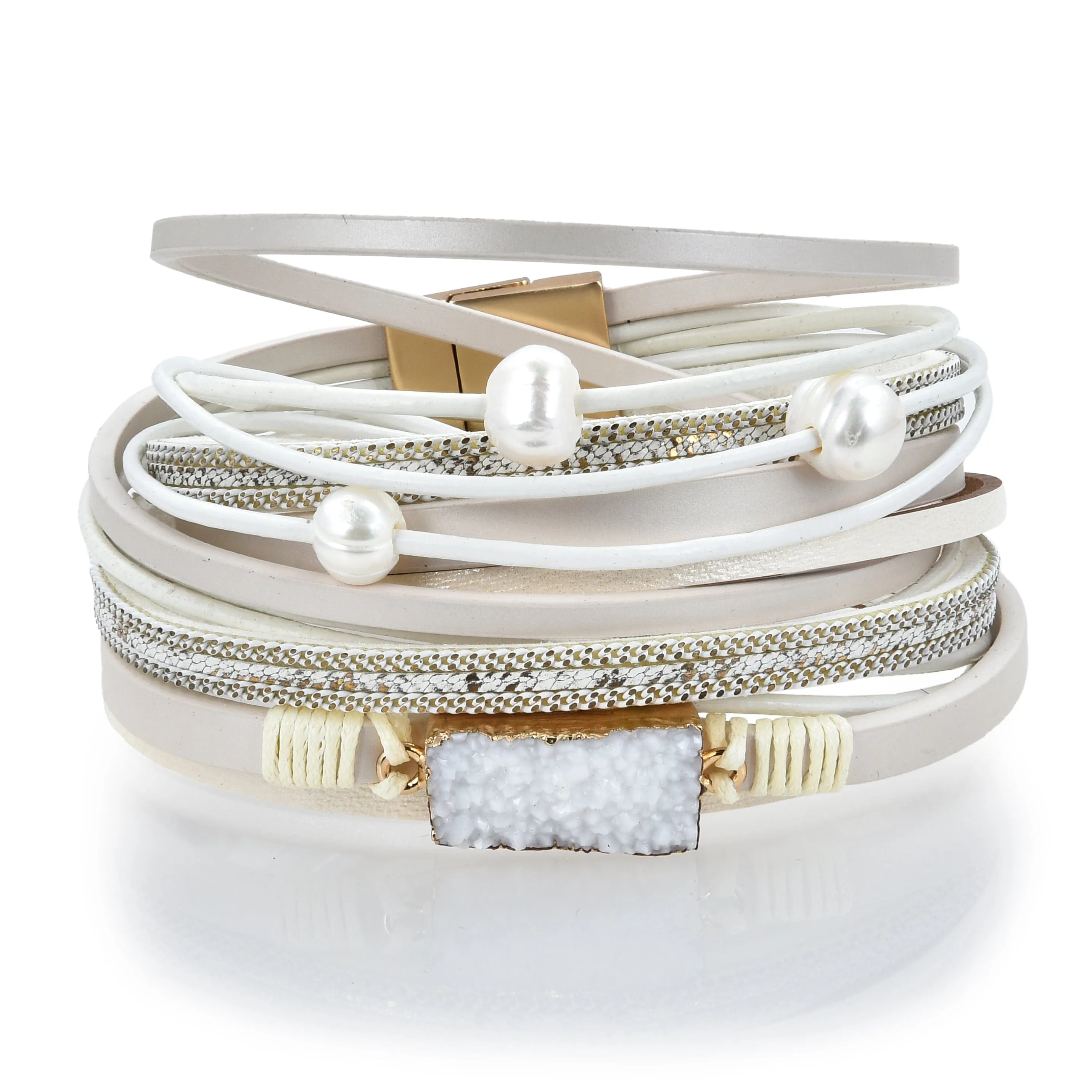 Multiple Strand Geode White Bracelet with Magnetic Clasp