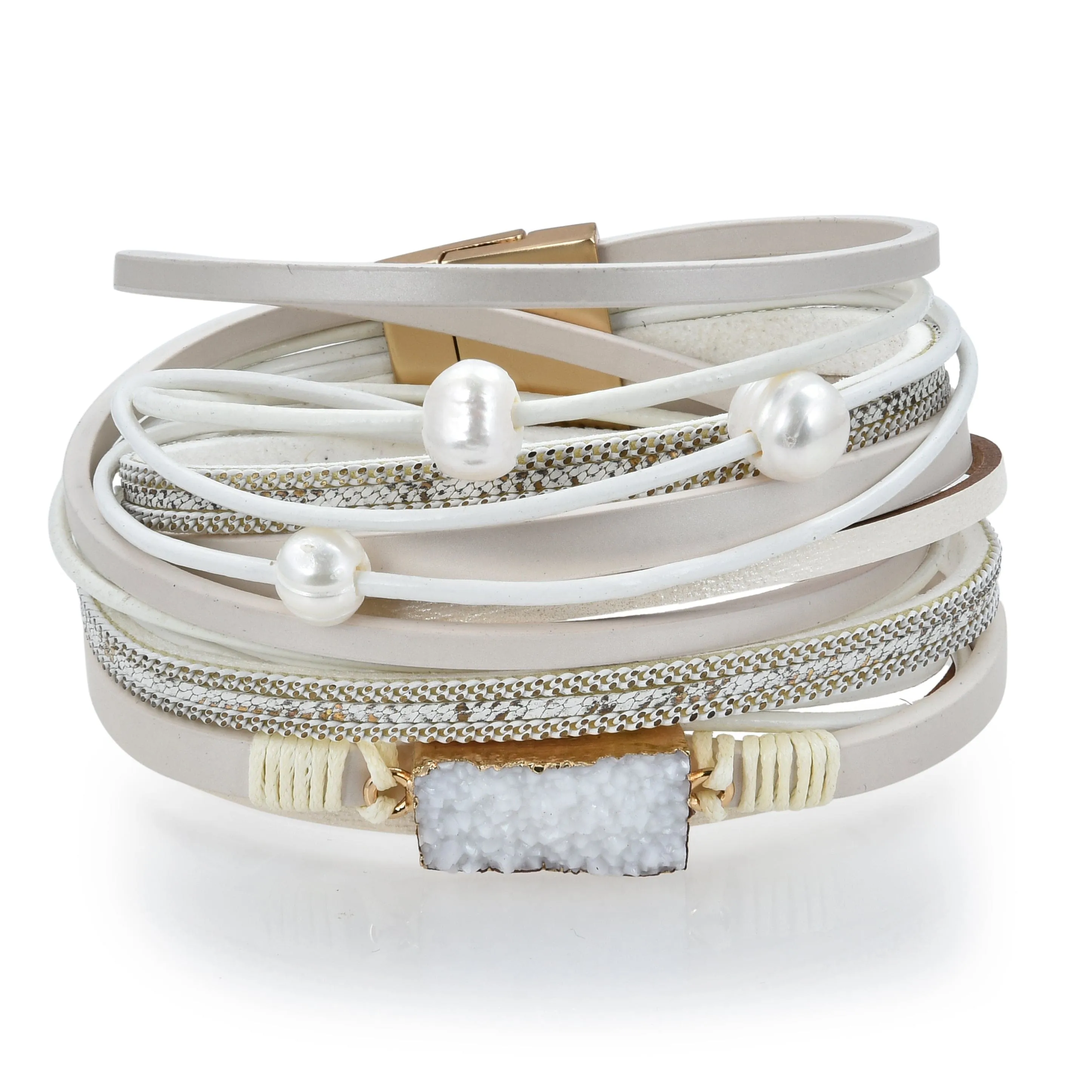 Multiple Strand Geode White Bracelet with Magnetic Clasp