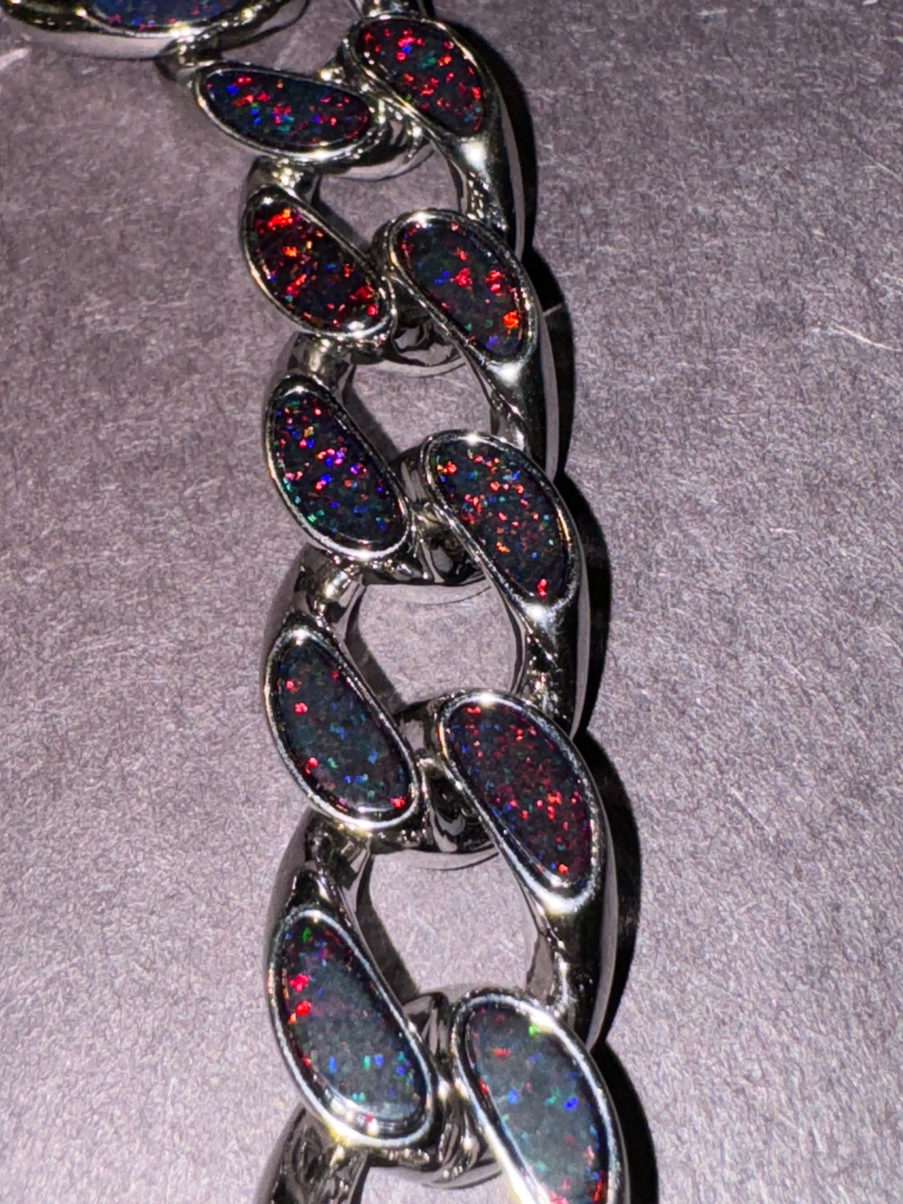 Opal Opal Opal Curb Link Necklace (Black Opal)