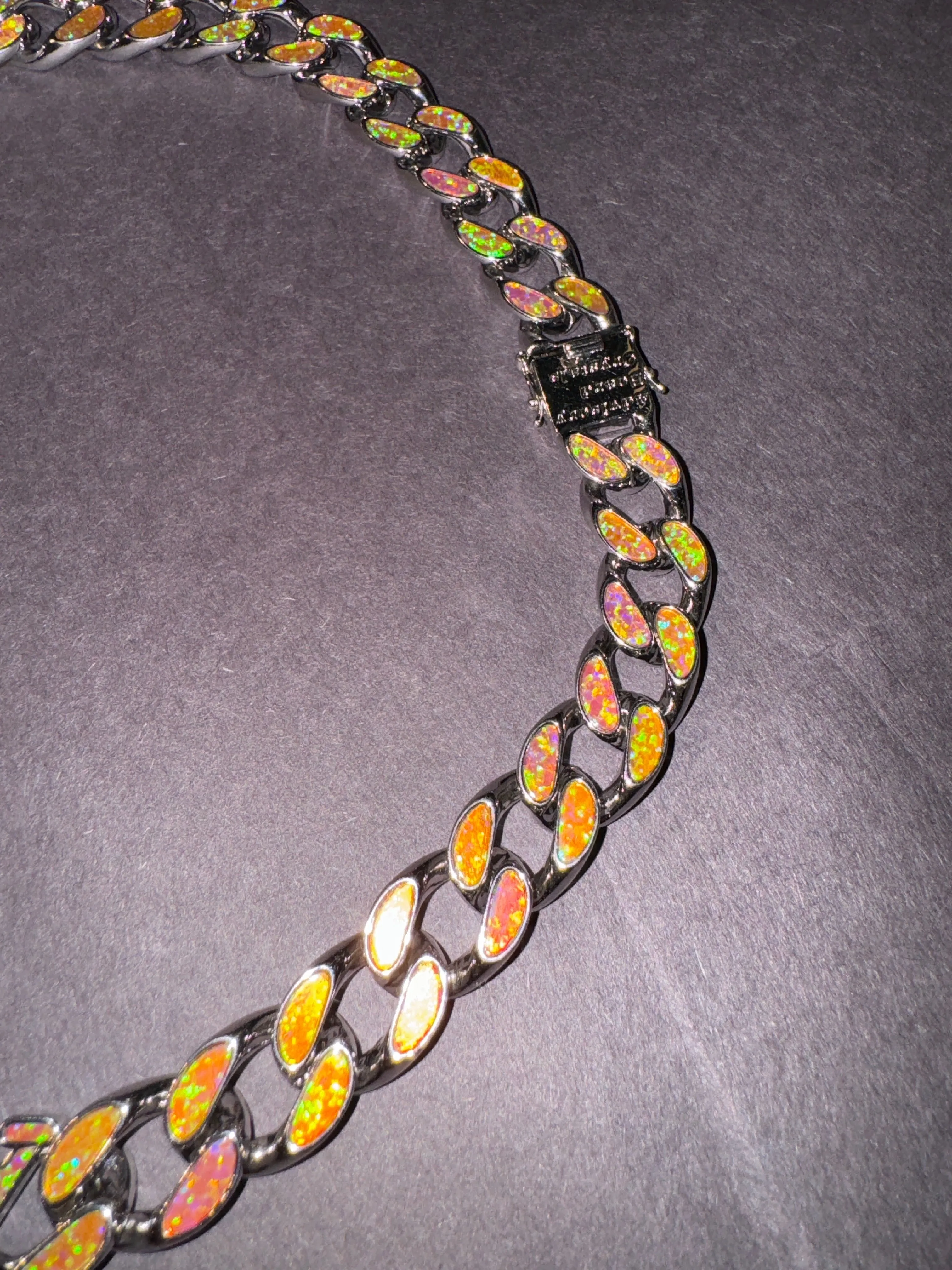 Opal Opal Opal Curb Link Necklace (Multi Volcano)