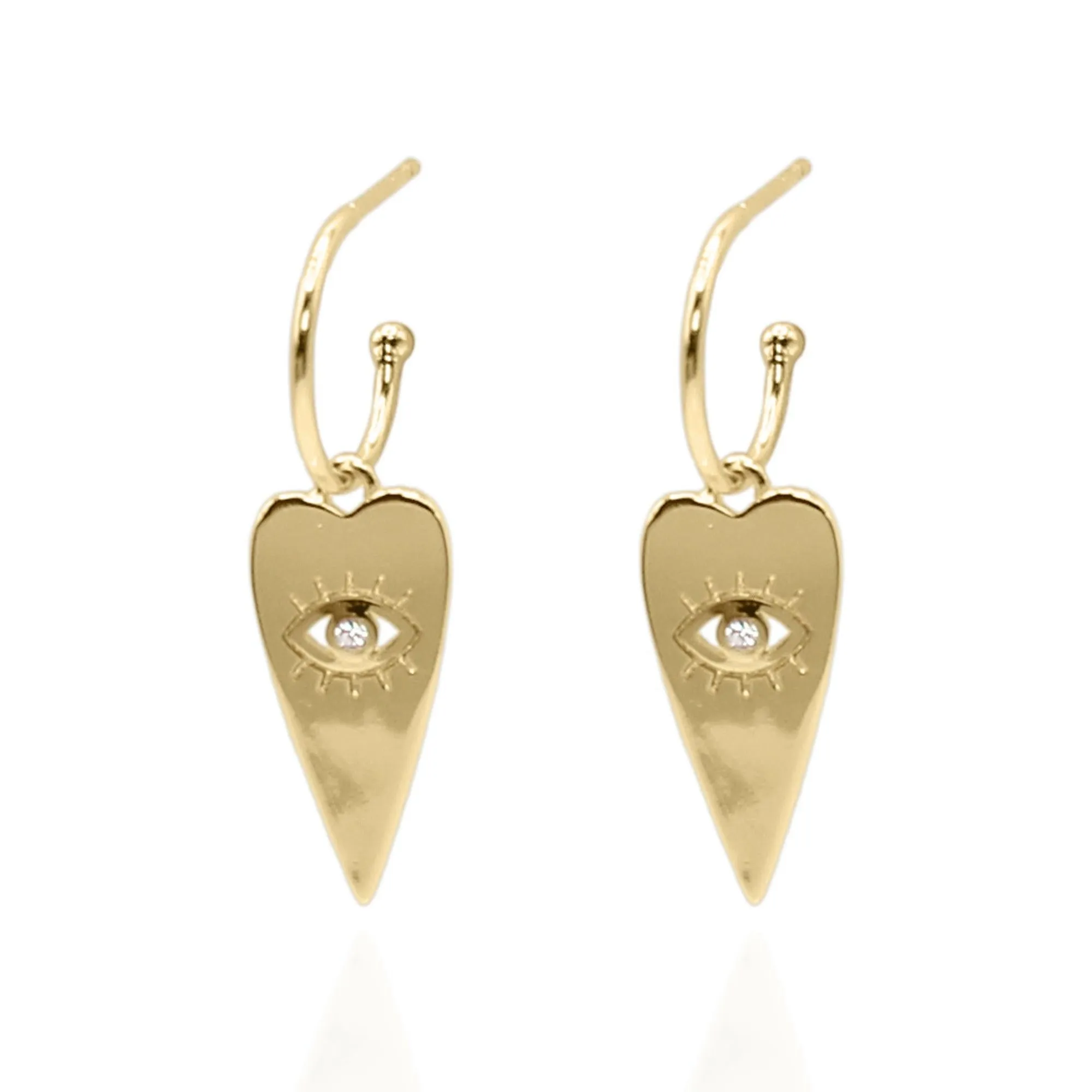 Orla Heart Drop Eye Charm Earrings | 14K Gold Plated