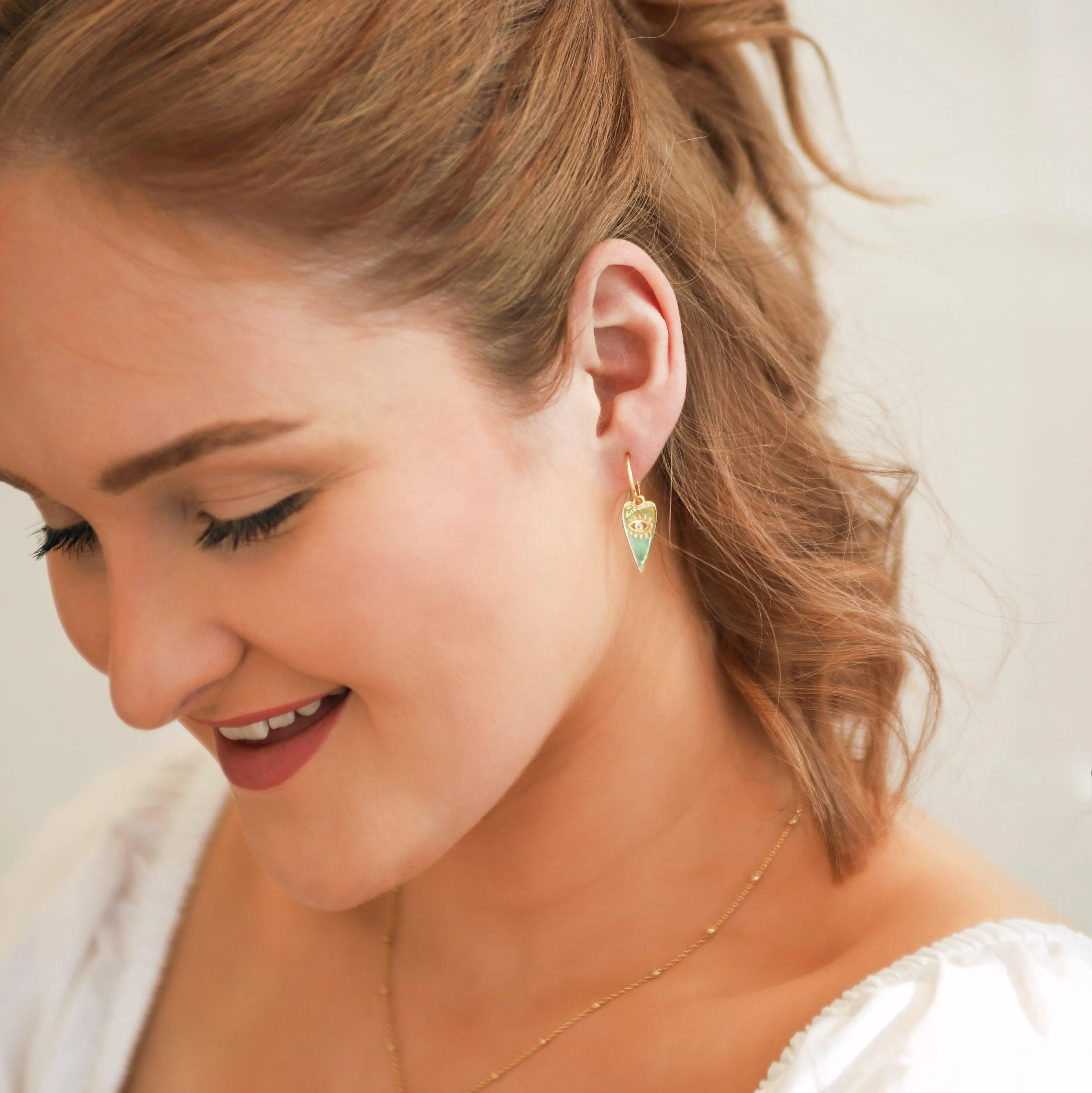 Orla Heart Drop Eye Charm Earrings | 14K Gold Plated