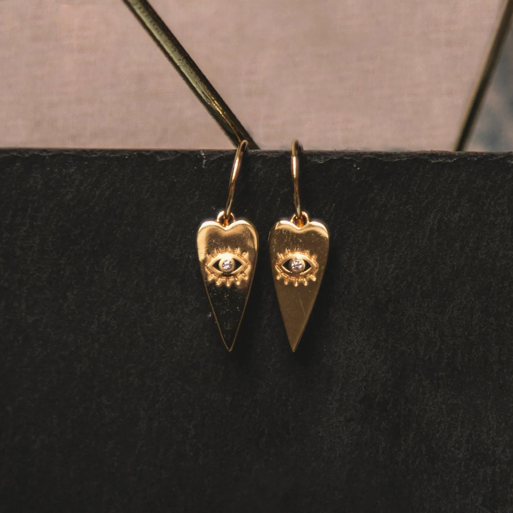 Orla Heart Drop Eye Charm Earrings | 14K Gold Plated