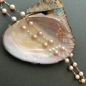 PINK CHAMPAGNE GLITTER CHAIN PEARL NECKLACE