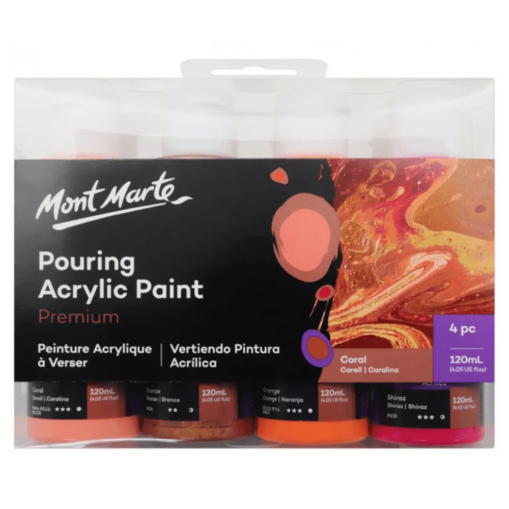 Pouring Paint Kit - Premium Acrylic Paint Set 4x120ml Coral
