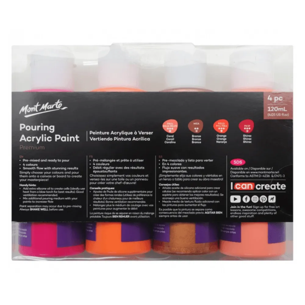 Pouring Paint Kit - Premium Acrylic Paint Set 4x120ml Coral