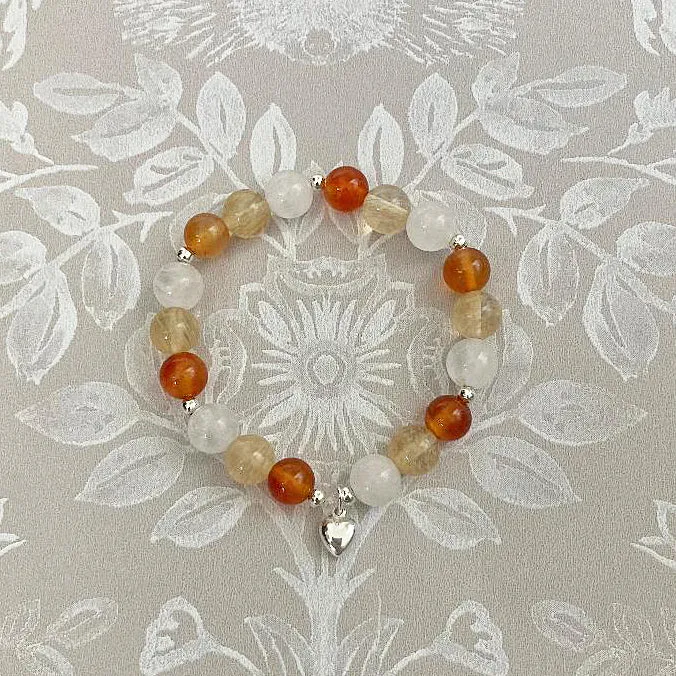 Power & Vitality Sterling Silver Heart Charm Gemstone Bracelet