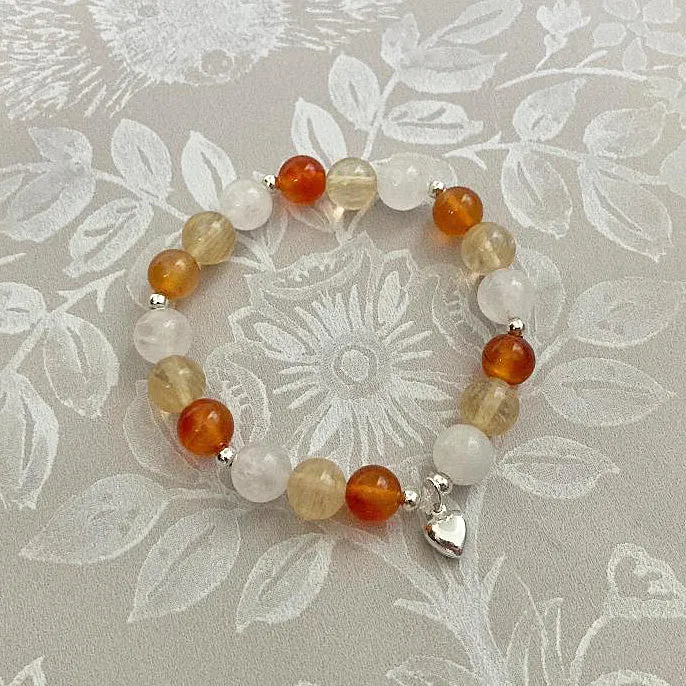 Power & Vitality Sterling Silver Heart Charm Gemstone Bracelet