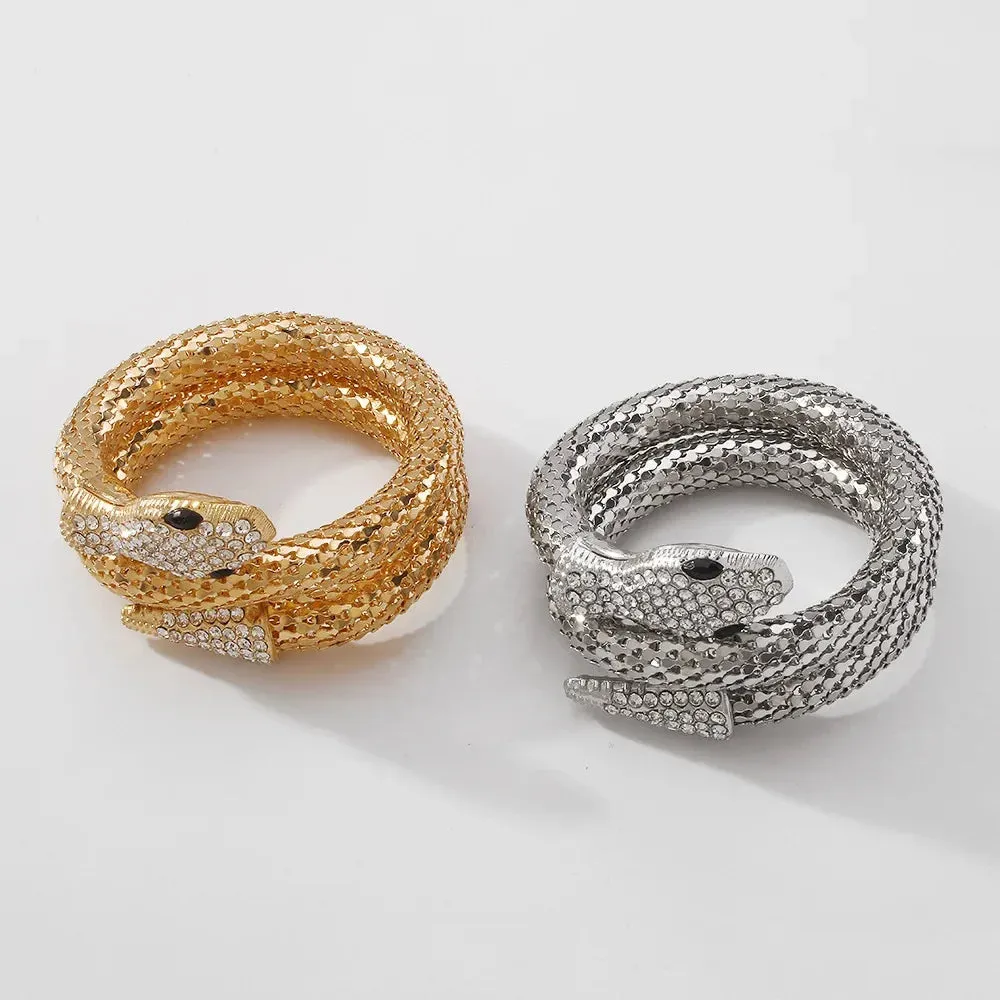 "European-American Exaggerated Snake Punk Hip-Hop Bracelet, Micro-Inlaid Creative Winding"