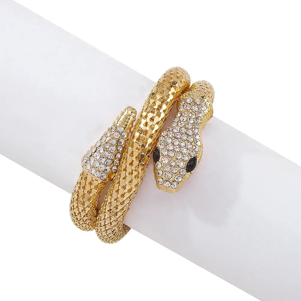 "European-American Exaggerated Snake Punk Hip-Hop Bracelet, Micro-Inlaid Creative Winding"