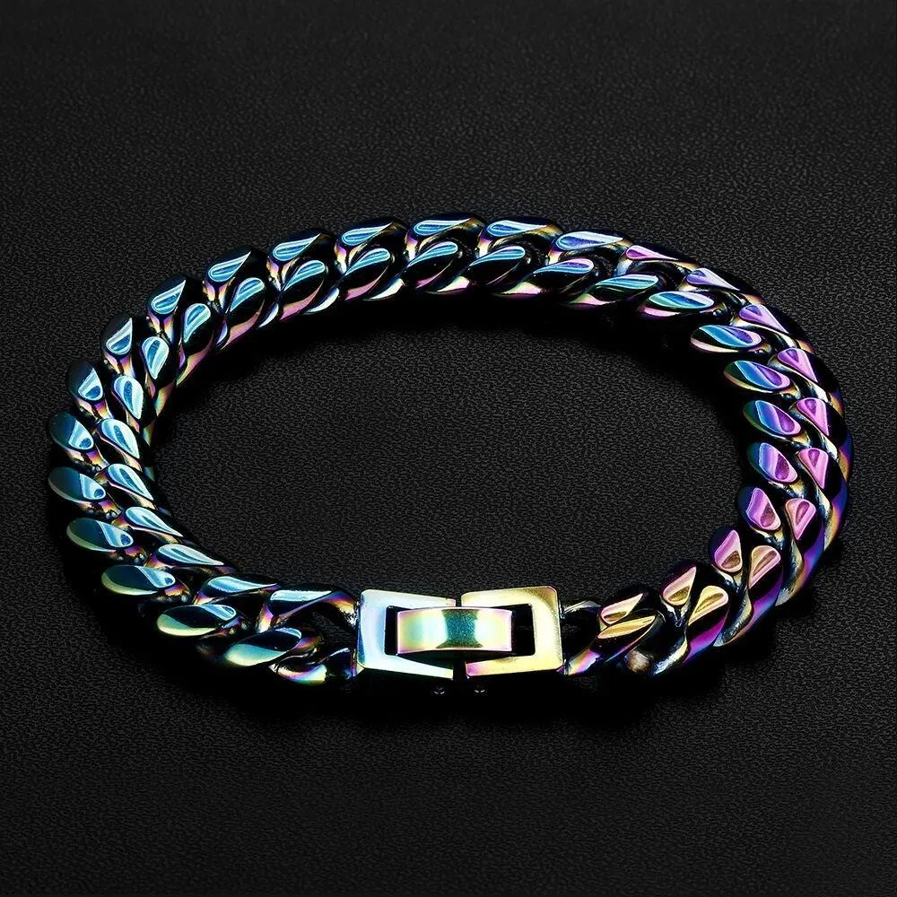 Rainbow Mens Miami Cuban Link Bracelet