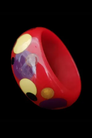 Rare Vintage Black, Purple, Orange, Creamed Corn and Pink Confetti Dot Red Bakelite Bangle Bracelet