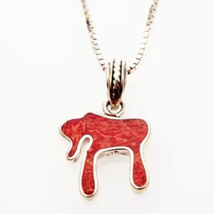 Red Coral and Sterling Silver Mini Chai