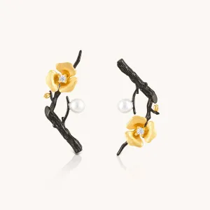 Rosebud Black Stud Earrings W.